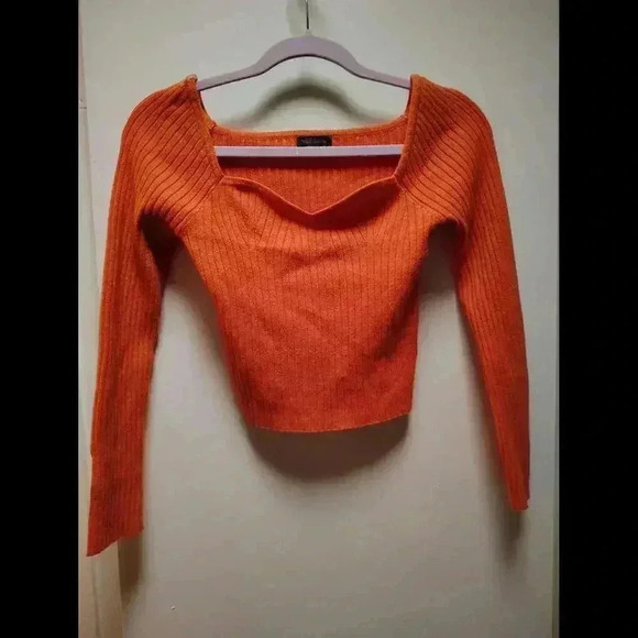 XS Wild Fable Women Ribbed sweater sweetheart Crop Orange - Picture 2 of 8